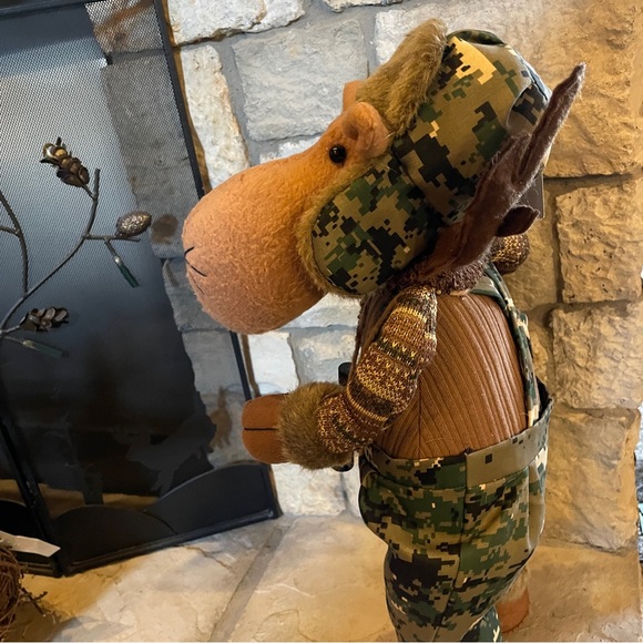 Large Christmas Holiday Plush Moose Camo Overalls & Hat Binoculars Stander 22" H - Picture 4 of 12